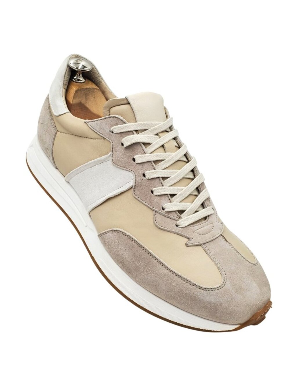 Zelli  Roxi Mens size 10 Taupe White Italian Suede Calfskin Casual Sneaker shoes